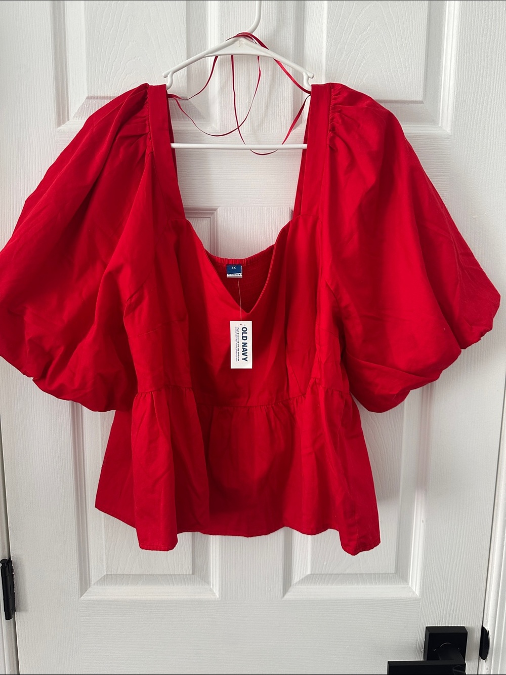 Old Navy Red Puff-Sleeve Peplum Blouse